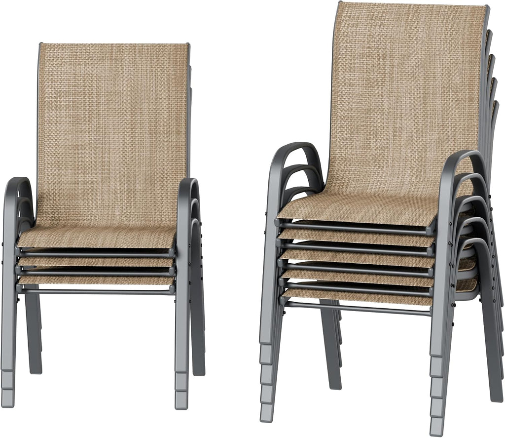 Amopatio Patio Chairs Set of 8, Stackable Dining Chairs for All Weather, Outdoor Chairs Garden Outdoor Furniture for Backyard Deck(Brown)