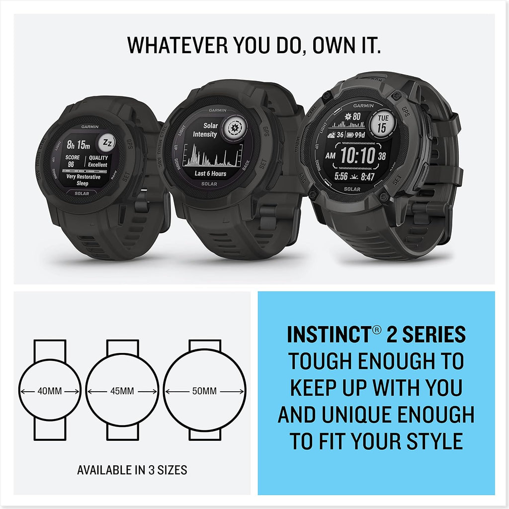 Garmin Instinct 2 Solar, GPS Outdoor Watch, Solar Charging Capabilities, Multi-GNSS Support, Tracbak Routing, Graphite (Renewed)