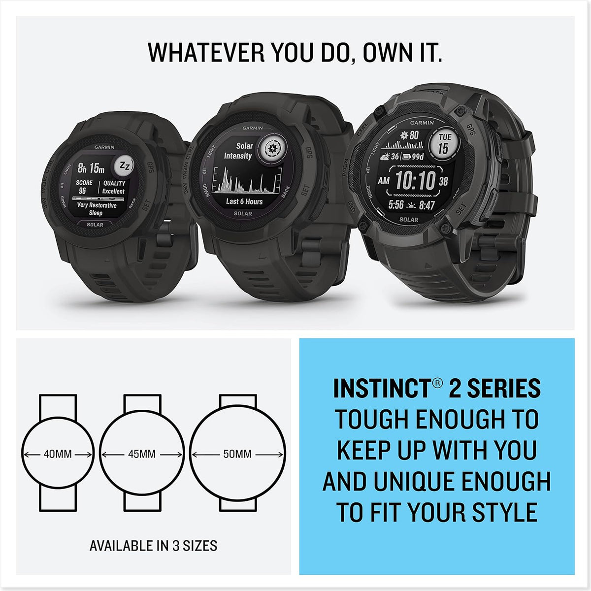 Garmin Instinct 2 Solar, GPS Outdoor Watch, Solar Charging Capabilities, Multi-GNSS Support, Tracbak Routing, Graphite (Renewed)