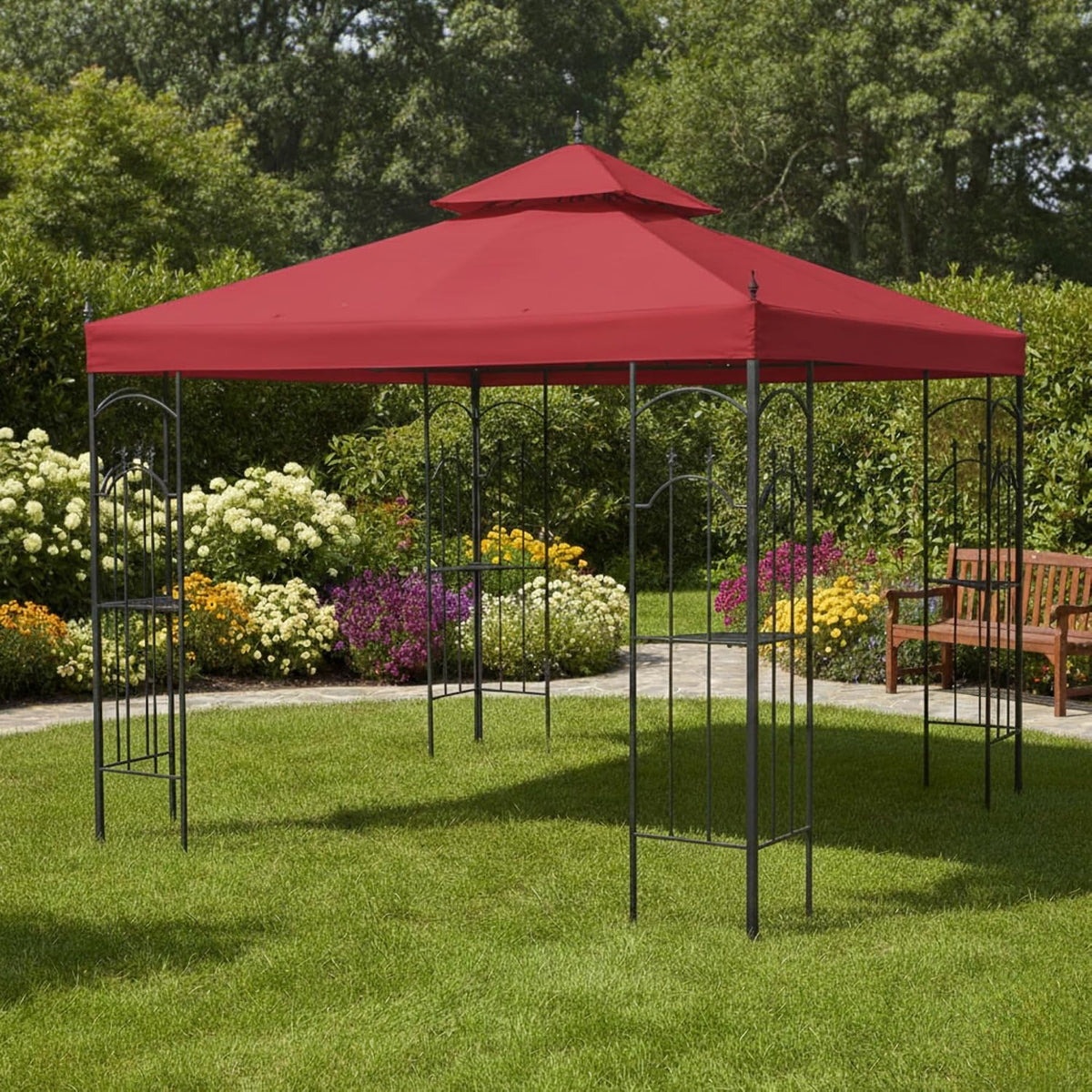 Garden Winds Reinforced RipLock 350 Replacement Canopy Top Cover Compatible with Arrow 10' x 10' Gazebo Models 61821, HD-61821, 618221, 618221-C, GGHL00019 - Cinnabar