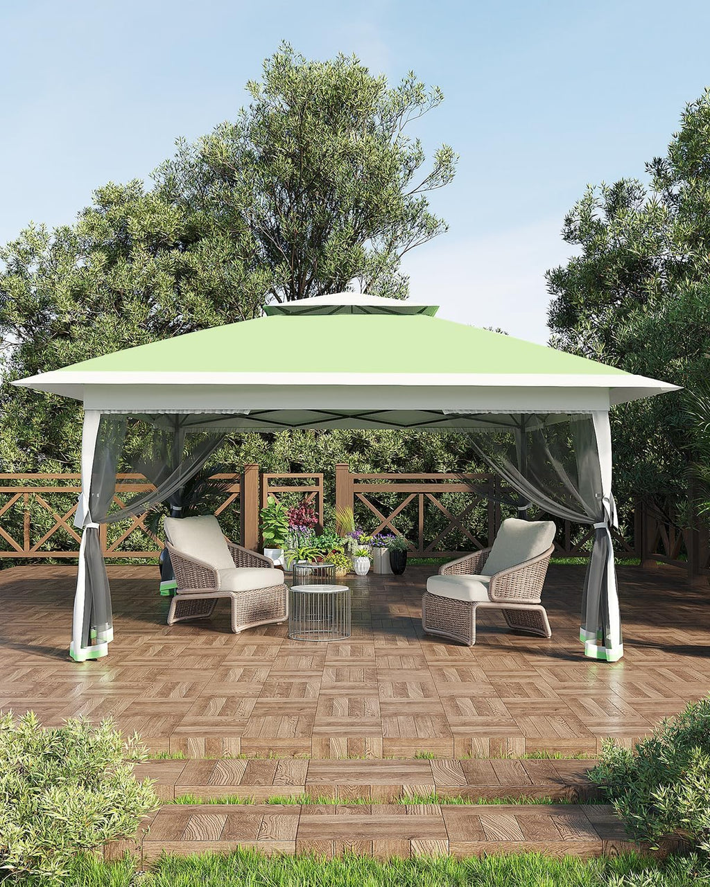 Canopy Tent 12x12 ft, Pop Up Gazebo One-Push Setup with 4 SandBags for Backyard Parties and BBQs, Mosquito Netting & Height Adjustable - Olive Green