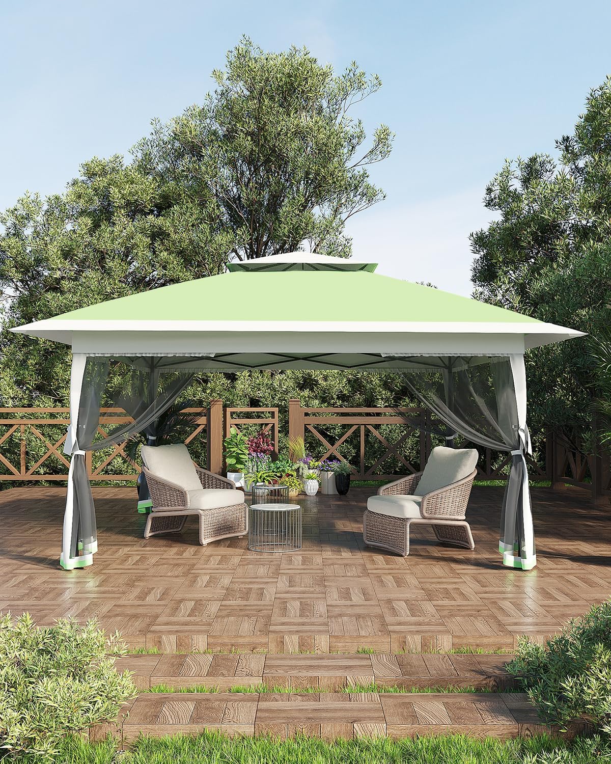 Canopy Tent 12x12 ft, Pop Up Gazebo One-Push Setup with 4 SandBags for Backyard Parties and BBQs, Mosquito Netting & Height Adjustable - Olive Green