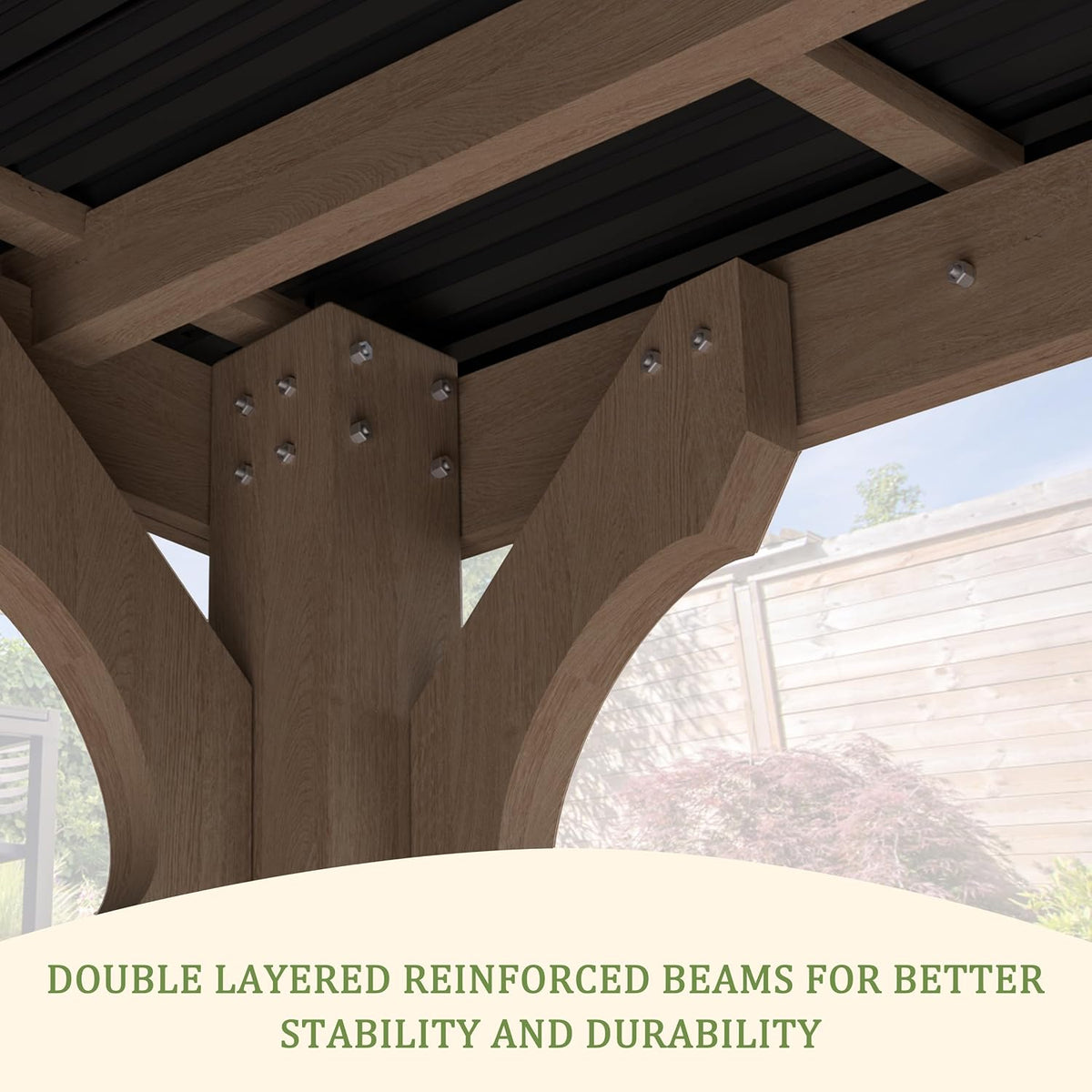 Yardenaler 10 x 12 FT Outdoor Wooden Grill Gazebo with 5.5' Width Wood Posts, Rainwater Drainage, BBQ Gazebo with Sloping Metal Roof for Barbecue, Backyard, Garden, Light Mocha Brown