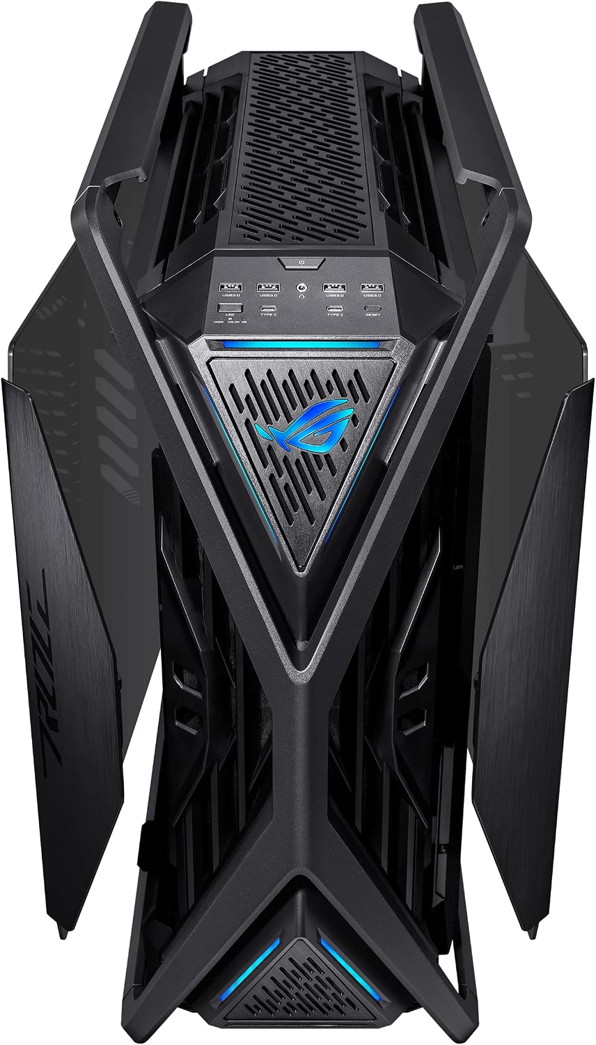 ASUS ROG Hyperion GR701 BTF Edition PC case, ASUS ATX BTF motherboards Support, 420 mm Dual Radiator Support, Four 140 mm Fans, Metal GPU Holder, Component Storage, ARGB Fan hub, 60W Fast Charging