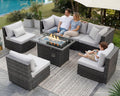 NICESOUL High-End Outdoor Patio Furniture Set with Natural Gas/Propane Firepits, 7 Piece Large Wicker Sectional Couches with Fire Table, 29.3'' High Back Deep Seating Comfy Conversation Sofas, Gray