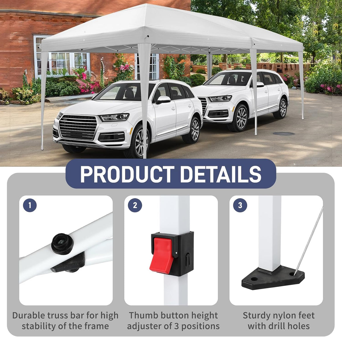 VINGLI 10x20 Pop Up Canopy Tent with Sidewalls, Outdoor Gazebo Canopy Tent, Patio Event Tents Outdoor Event Shelter for Parties (White)