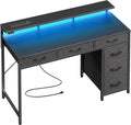Huuger Gaming Desk with 6 Drawers, Computer Desk with LED Lights Power Outlets and Type-C, 39 Inch Office Desk with Storage, Monitor Stand, Writing Desk Work Desk Home Office, Bedroom, Study, Black