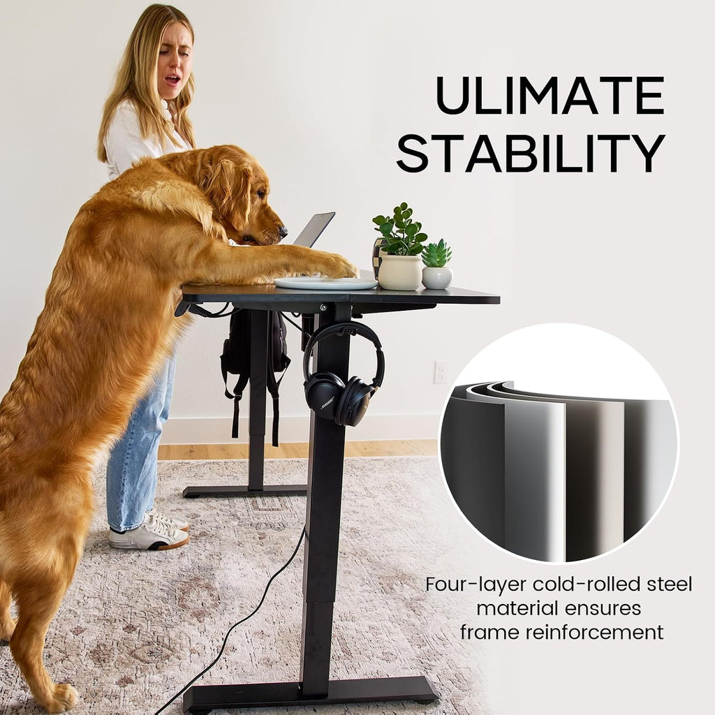 Veken 39.4' Small Electric Standing Desk, Adjustable Height Office Desk with Wood Desktop, Computer Table for Home Work, Study and Gaming, Small Spaces, Modern Furniture, Black