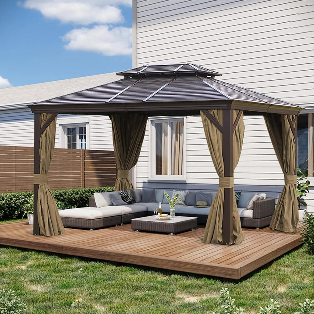 slashome 12'x12' Gazebo Curtains Outdoor Waterproof, Khaki Universal Replacement Curtain 4-Panels, Sidewalls with Zipper for Garden, Patio, Yard (Only Curtains)