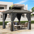 PeakPursuit 10'x10' Hardtop Gazebo, Heavy Duty Aluminum Permanent Hardtop Gazebo Outdoor Pavilion with Curtains and Netting for Garden
