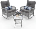 UDPATIO Rocking Chair Outdoor Set 2 with Coffee Table, 3 Piece Wicker Rocking Bistro Set with 4' Water-Resistant Cushions, Oversized, 350lbs Heavy-Duty, for Porch, Patio, Balcony, Grey
