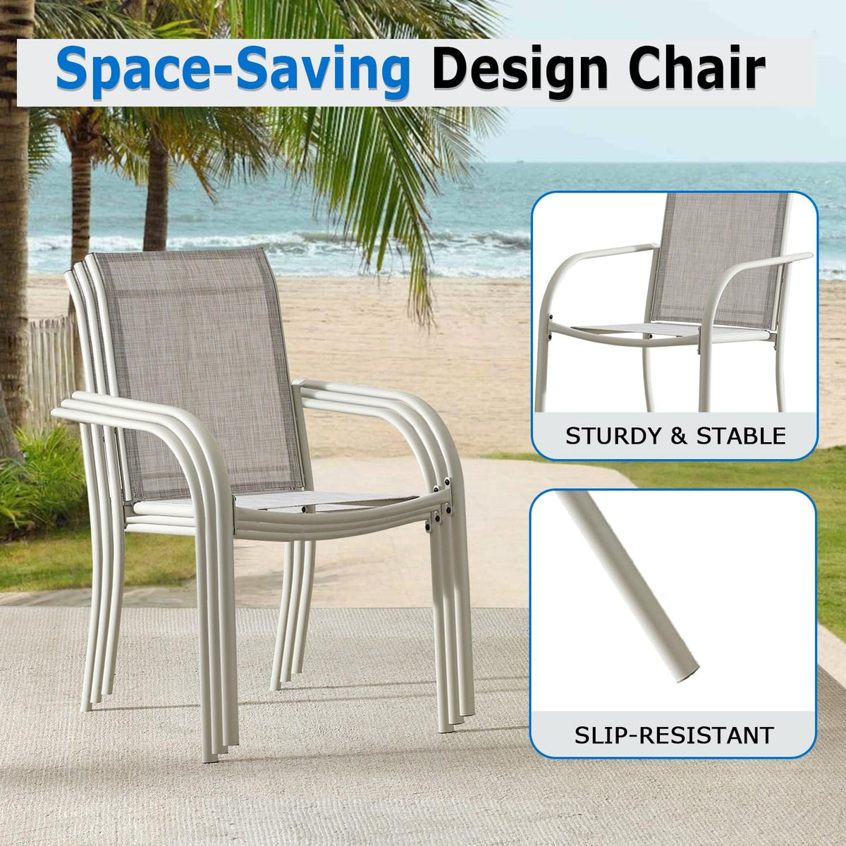 5-Piece Patio Furniture Set, Patio Table and Chairs Set of 4, Black Round Patio Table and Grey Chairs, Patio Furniture Set for Garden, Yard, Patio