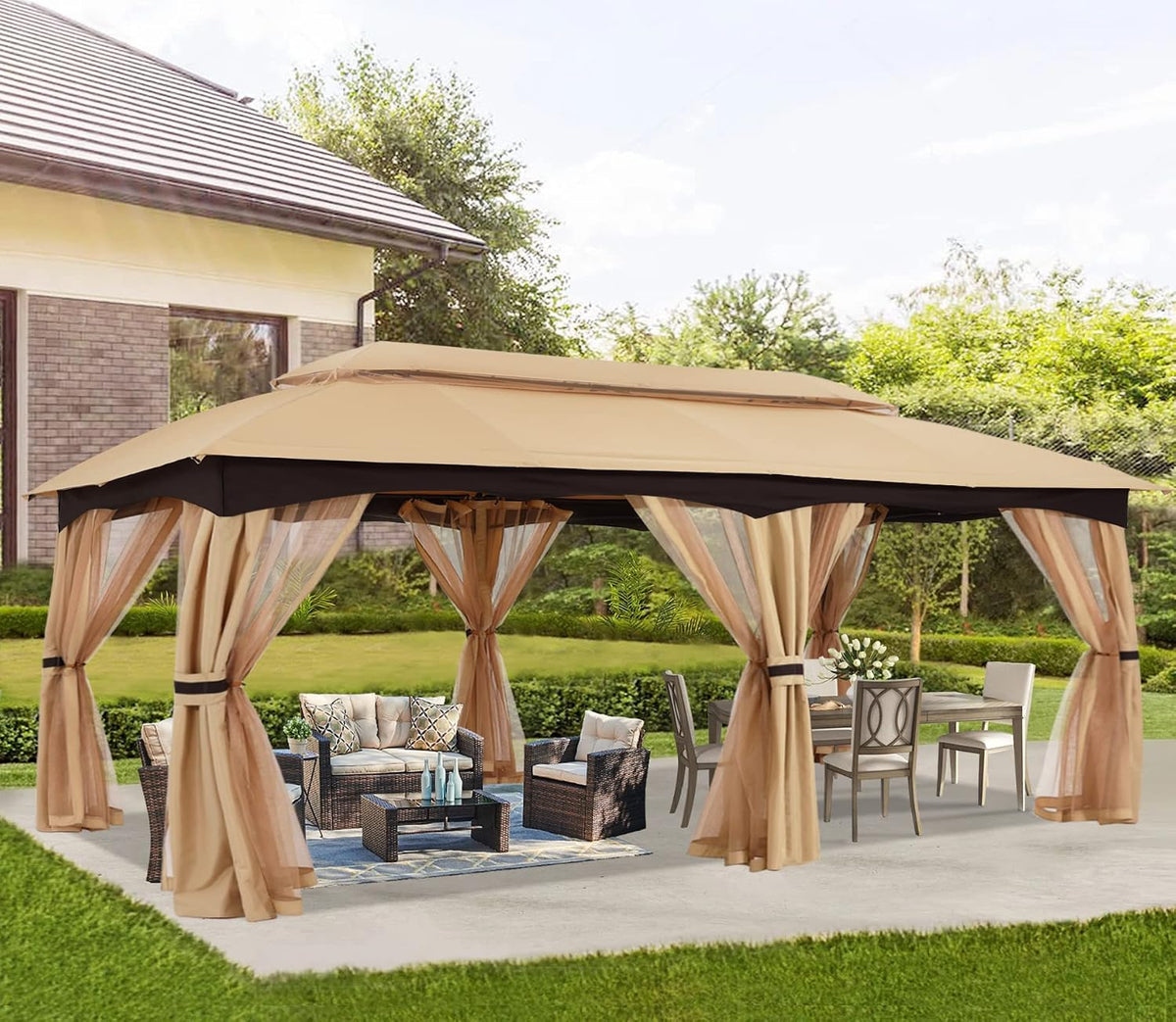 ABCCANOPY 10x20 Outdoor Gazebo - Patio Gazebo with Mosquito Netting, Outdoor Canopies for Shade and Rain for Lawn, Garden, Backyard & Deck (Beige)