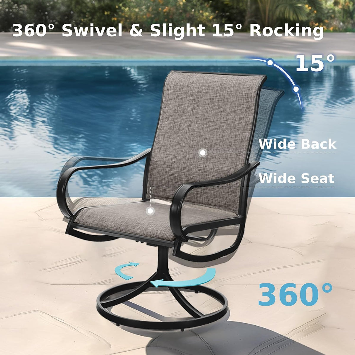 MFSTUDIO Outdoor Dining Set for 6, Patio Furniture Set with Orange Red Umbrella (Base not Included), Rectangle Metal Table and 6 Swivel Chairs for Patio, Deck, Backyard, Garden