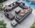 NICESOUL 15 Piece Patio Set with Fire Pit Table, Luxury Large Size Outdoor Furniture with Firepit, 29.3' Highback Deep Seating 500 lbs Heavy Duty for Backyard, Deck, Dark Grey