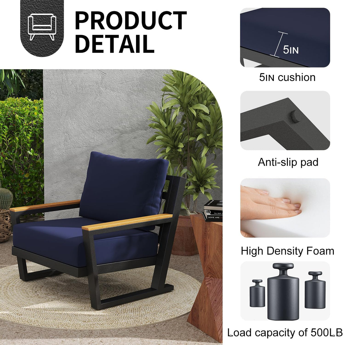 Aug-guan Aluminum Outdoor Sofa,4 Seats Modern Patio Furniture Set,Sectional Sofa Conversation Set with Coffee Table, Upgraded Washable Cushions for Garden Backyard,Blue