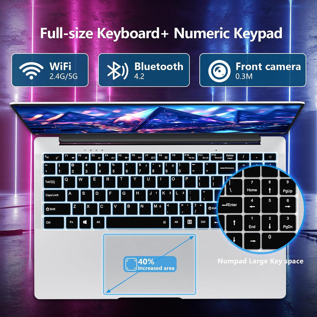 Laptop, 15.6 inch Laptops Celeron N4000 Processor with 8GB RAM 256GB SSD, FHD 1920*1080P, 180°Opening, Slim Light Netbook WiFi5 Mini-HDMI BT5.0, Thin & Light Lap Top for Student Business Work