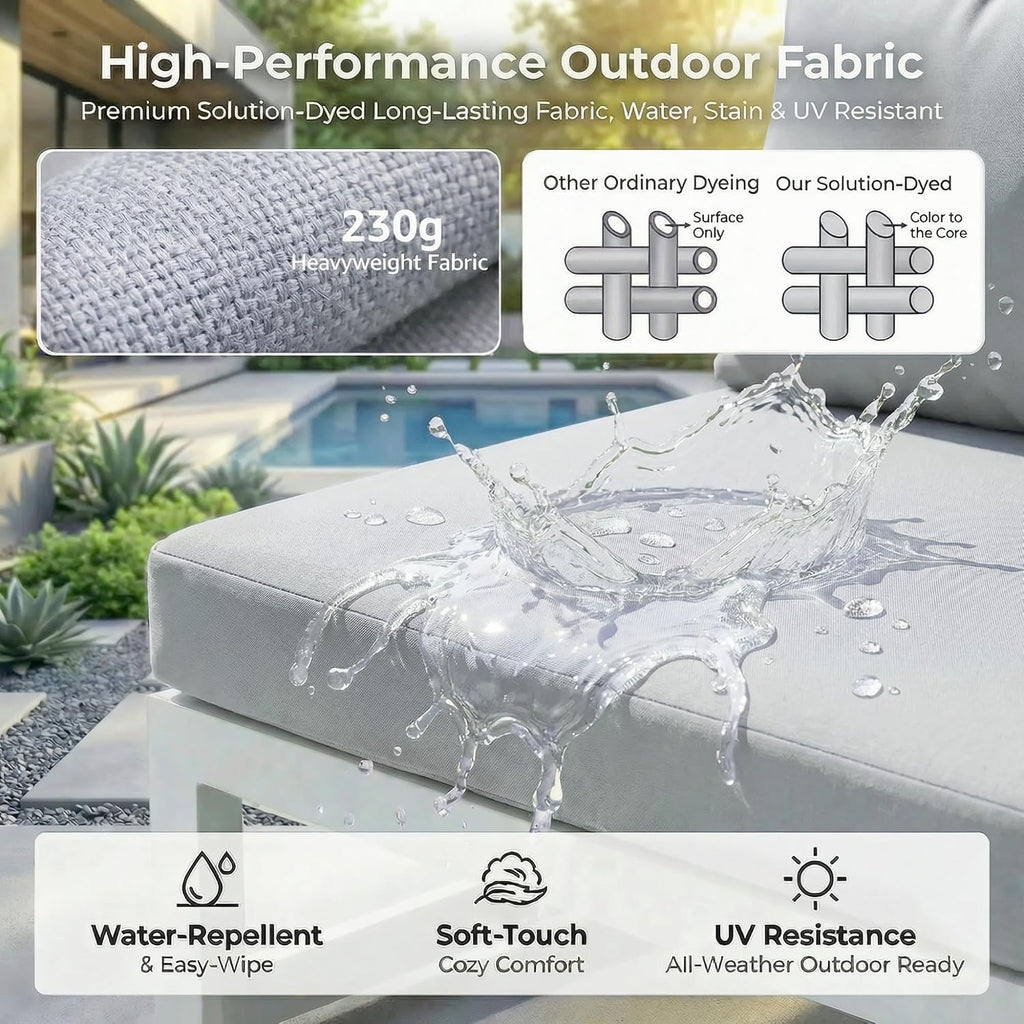 RADIATA 9 Pieces Aluminum Patio Furniture Set with Fire Pit Table, Modern Outdoor Sectional Sofa, Large Conversation Seat with Thick Cushion for Garden Backyard Deck Porch (White)