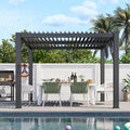 Aoxun Louvered Pergola 10' x 10' 96S Outdoor Metal Pergola with Adjustable Top for Decks, Gardens and Backyards, Easy Assembly via Structural Patent, Gray