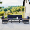 Aug-guan Aluminum Outdoor Sofa,4 Seats Modern Patio Furniture Set,Sectional Sofa Conversation Set with Coffee Table, Upgraded Washable Cushions for Garden Backyard,Blue