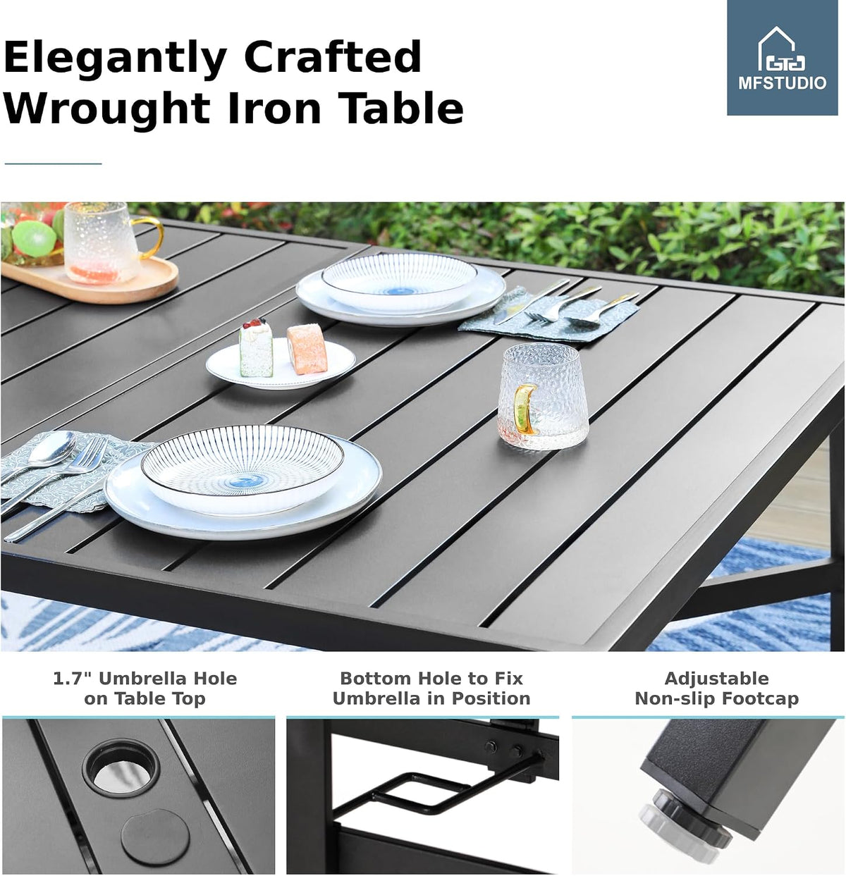 MFSTUDIO Patio Table and Chairs Set, Outdoor Dining Set for 8 Persons, 9 Piece Patio Furniture Dining Set for Deck Yard Garden Poolside
