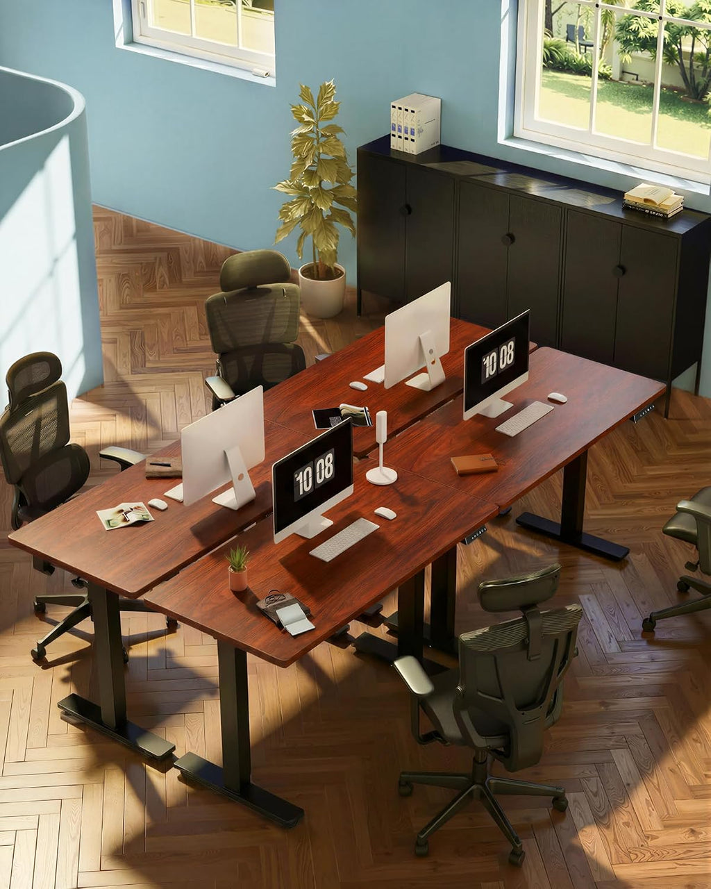 FLEXISPOT EN1 One-Piece Standing Desk, Electric Adjustable with 4 Memory Presets, 176 LBS Capacity, Stable & Quiet, Seamless Desktop for Home Office & Dual Monitors, 48'x24' Mahogany