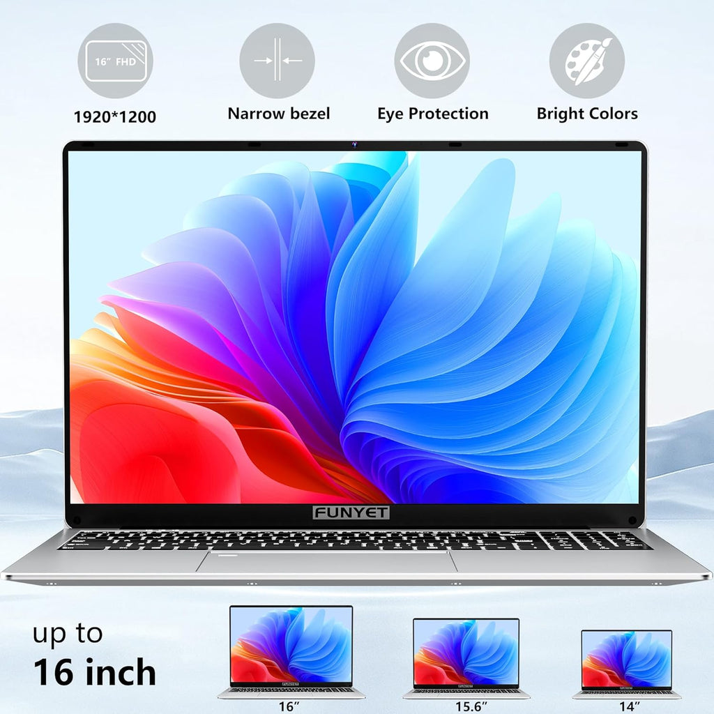 FUNYET Laptop Computer, Gaming Laptop 2025 Windows 11 Pro, 16 Inch Lap Top PC, 8GB RAM 256GB SSD, Intel 12th Gen Processor(up to 3.4GHz), Backlit Keyboard, Fingerprint Unlock, FHD, 2 Years Warranty