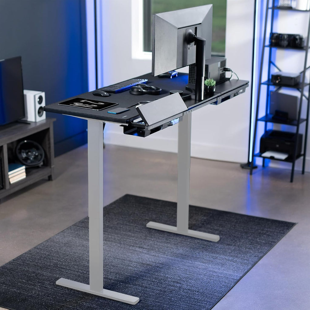 VIVO Electric 60 x 30 in Standing Adjustable Gaming Desk with Hidden Cable Trays, Full-Size Mouse Pad, Black Top Gray Frame, DESK-KIT-1G6-P3B