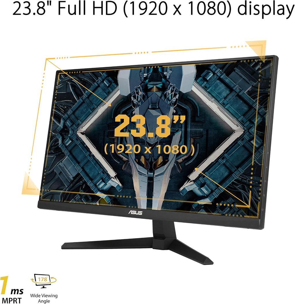 ASUS TUF Gaming 24' 1080P Monitor (VG247Q1A) - Full HD, 165Hz (Supports 144Hz), 1ms, Extreme Low Motion Blur, Adaptive-sync, FreeSync Premium, Shadow Boost, Speakers, Eye Care, HDMI, DisplayPort