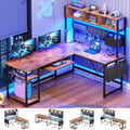 SEDETA L Shaped Gaming Desk with Hutch, 57.5' Reversible Corner Computer Desk with Storage Shelves, Gaming Desk with Pegboard, LED Lights, Power Outlet, Keyboard Tray (Rustic Brown)