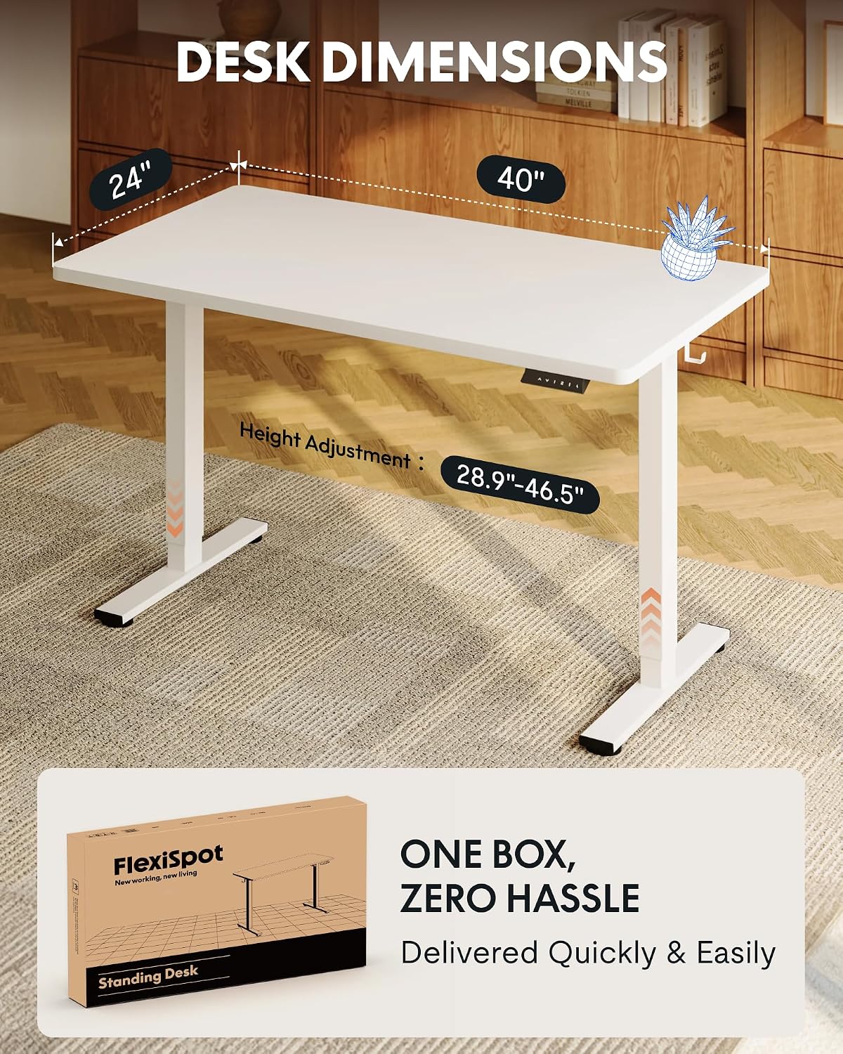 FLEXISPOT EN1 One-Piece Standing Desk, 40'x24' Seamless Desktop Electric Height Adjustable Desk for Home Office, Multi-Monitor Setups & Easy Assembly, White