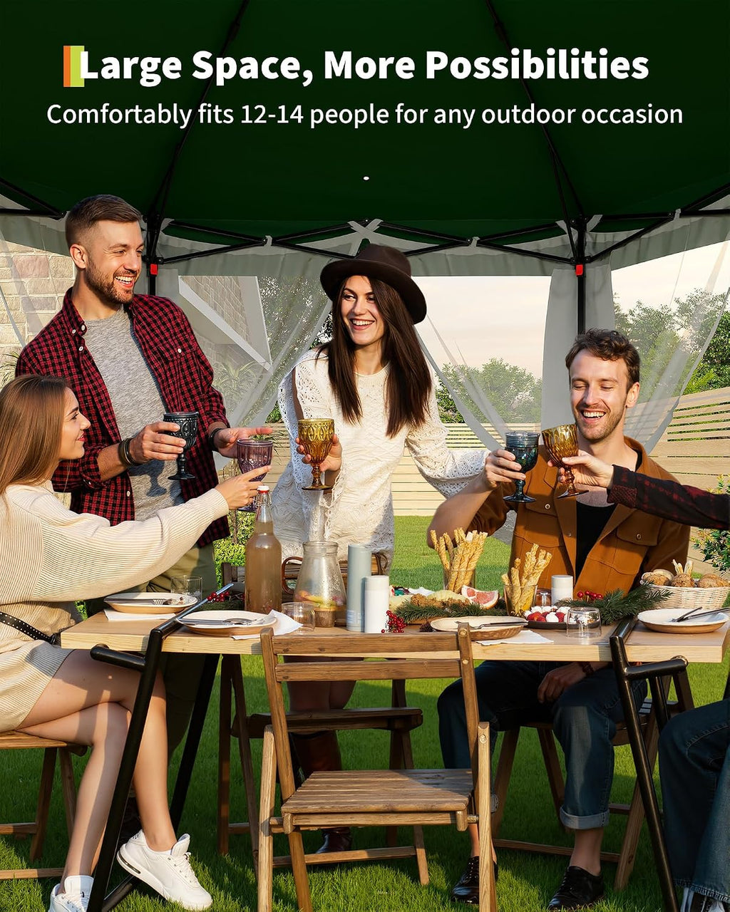GarveeLife 13'x13' Pop-Up Gazebo, Outdoor Hexagonal Patio Gazebo with Mosquito Netting, Instant Setup Canopy Tent with Strong Steel Frame and Sandbags, for Backyard, Gardens, Patio (Green)