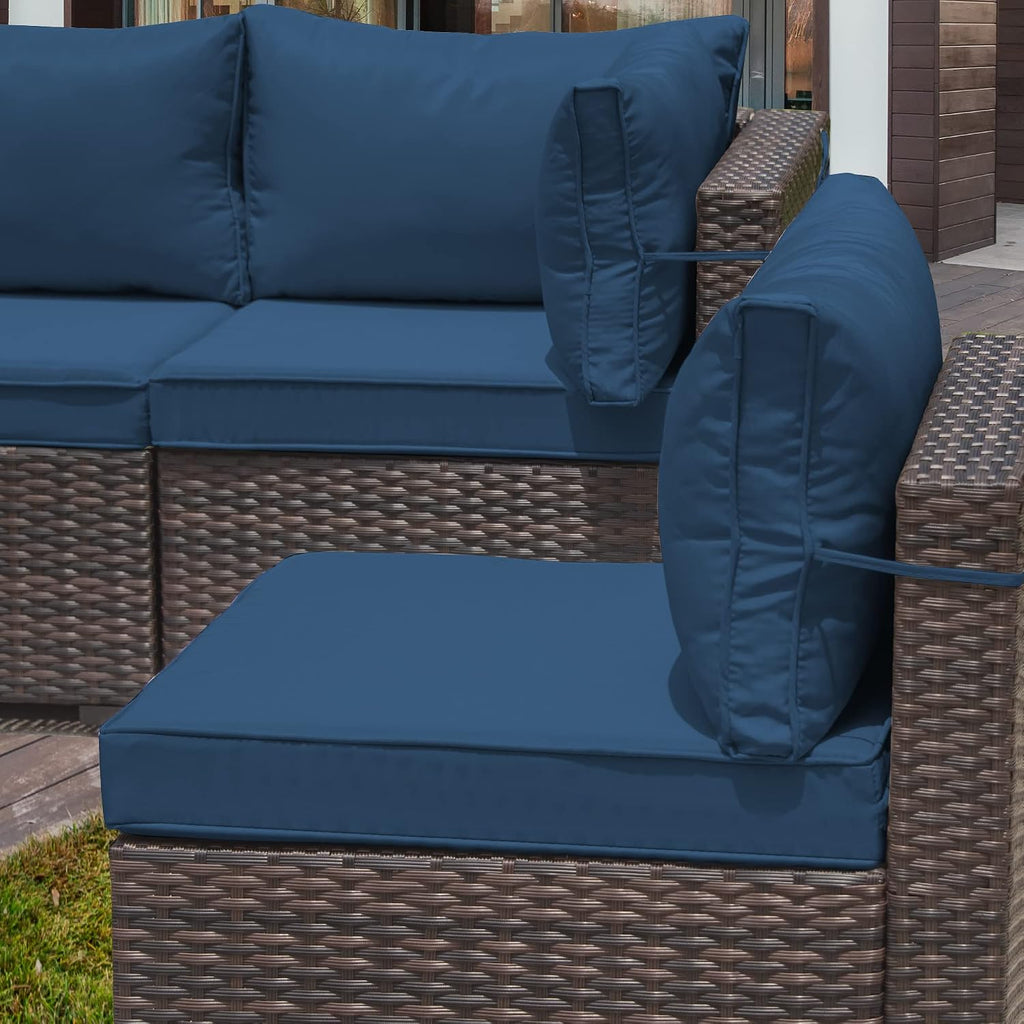 7 Pieces Outdoor Patio Furniture Set,Outdoor Sectional Furniture All Weather PE Rattan Wicker Patio Conversation Set with Coffee Table and 6 Thickened Cushions,Navy Blue