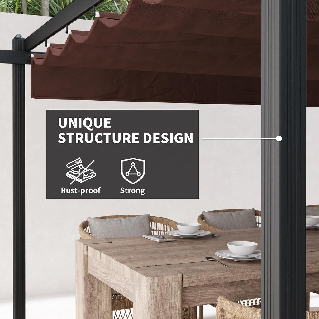 Outsunny 13' x 13' Retractable Pergola Canopy with Stronger Aluminum Frame, Outdoor Pergola Sun Shade Shelter for Garden, Patio, Backyard, Deck, Brown
