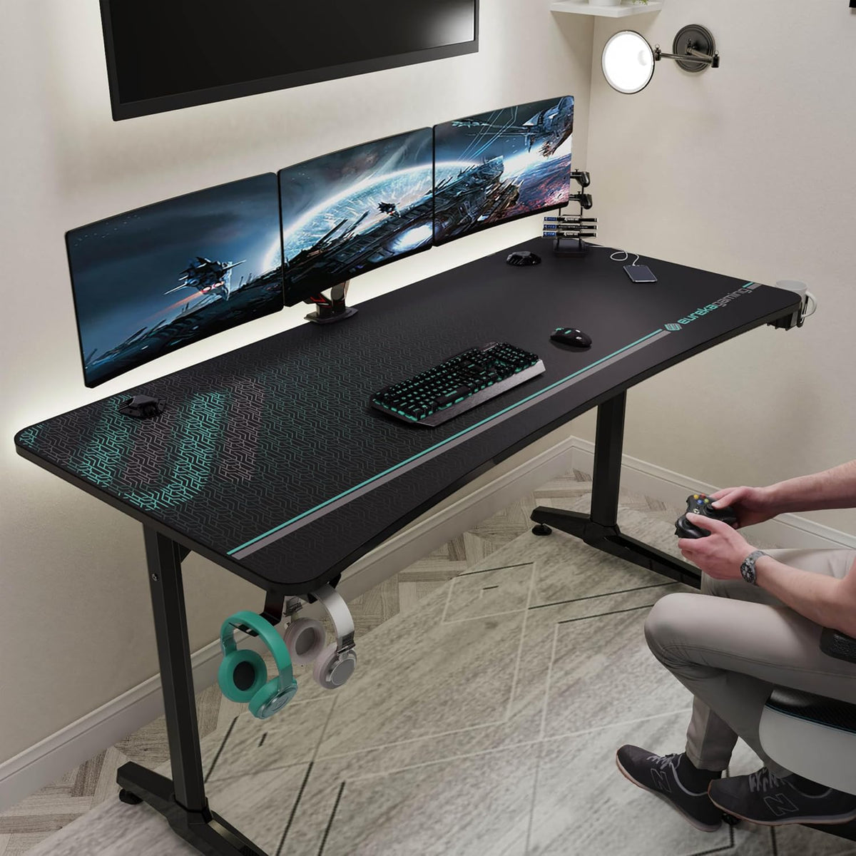 EUREKA ERGONOMIC Gaming Desk 60' Home Office Computer Desk, New Polygon Legs Design, Captain Series (60 Inch, Black)