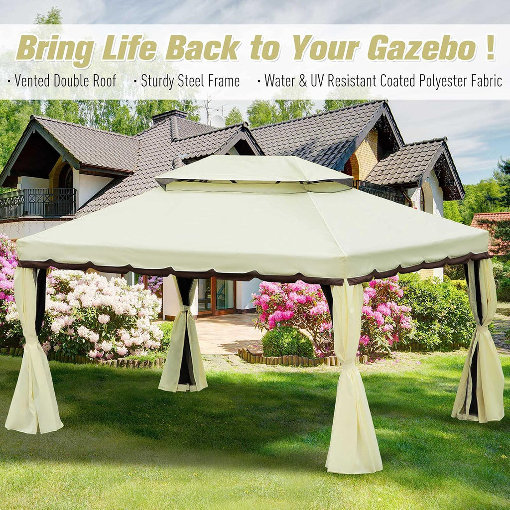 Outsunny 10' x 13' Patio Gazebo, Outdoor Gazebo Canopy Shelter with Netting and Curtains, Aluminum Frame for Garden, Lawn, Backyard and Deck, Cream White