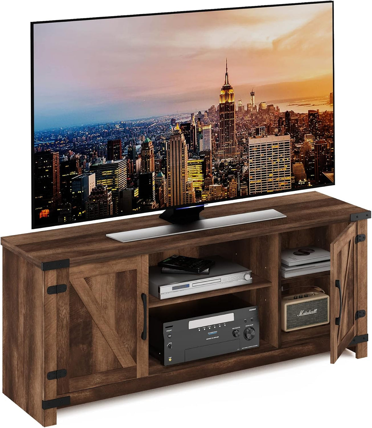Furinno Cabinet Stand with Storage for TV up to 65 Inch, 70 Inch, Rustic Brown