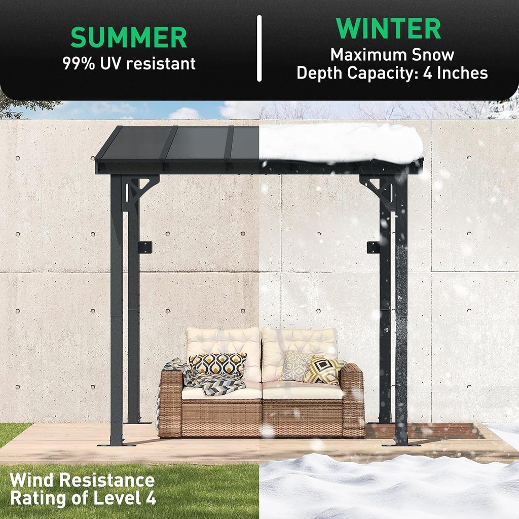 Aoxun 8' x 5' Pergola for Patio, Gazebo with Sloped Roof, Grill Pergola Large Wall-Mounted Heavy Duty Awnings, for Backyard, Deck, Patio