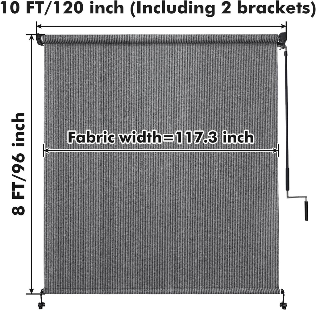 Artpuch Outdoor Roller Shades with Splicing Design, 10' W x 8' H Exterior Cordless Patio Shades Roll Up Blinds for Porch, Gazebo, Pergola, Balcony, Grey