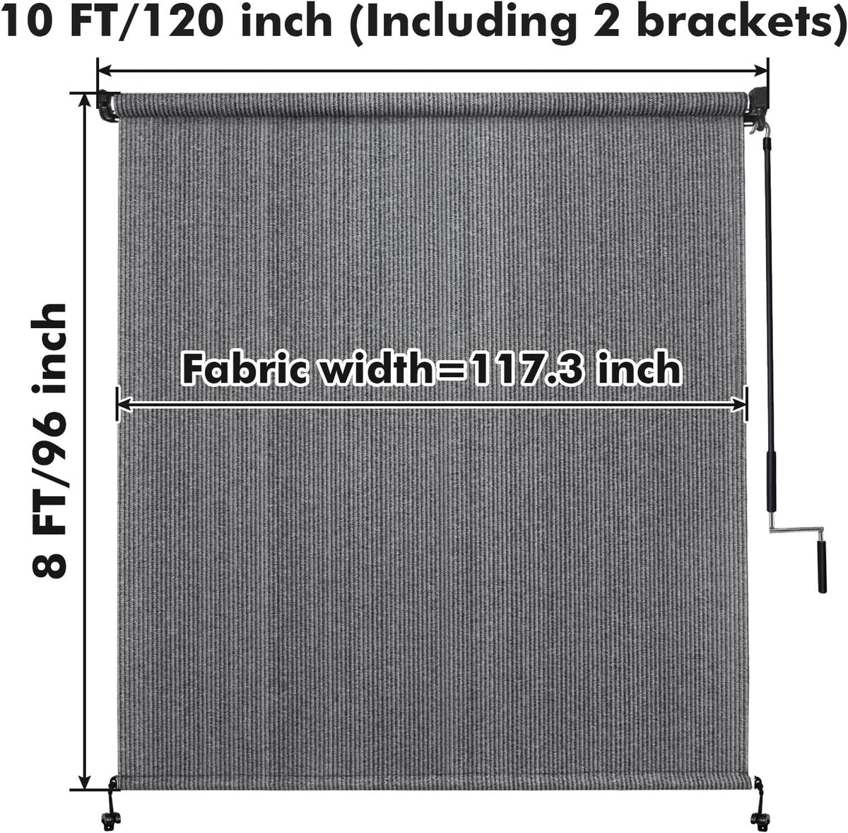 Artpuch Outdoor Roller Shades with Splicing Design, 10' W x 8' H Exterior Cordless Patio Shades Roll Up Blinds for Porch, Gazebo, Pergola, Balcony, Grey