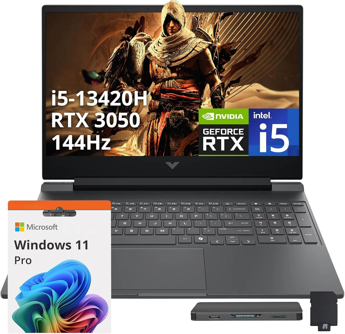 HP Victus 15.6' FHD IPS 144Hz Gaming Laptop, Intel i5-13420H, 32GB RAM, 2TB PCIe SSD, NVIDIA GeForce RTX 3050, Keyboard Backlit, HD Webcam, Wi-Fi 6, Win 11 Pro, Mica Silver, 1TB Docking Station Set