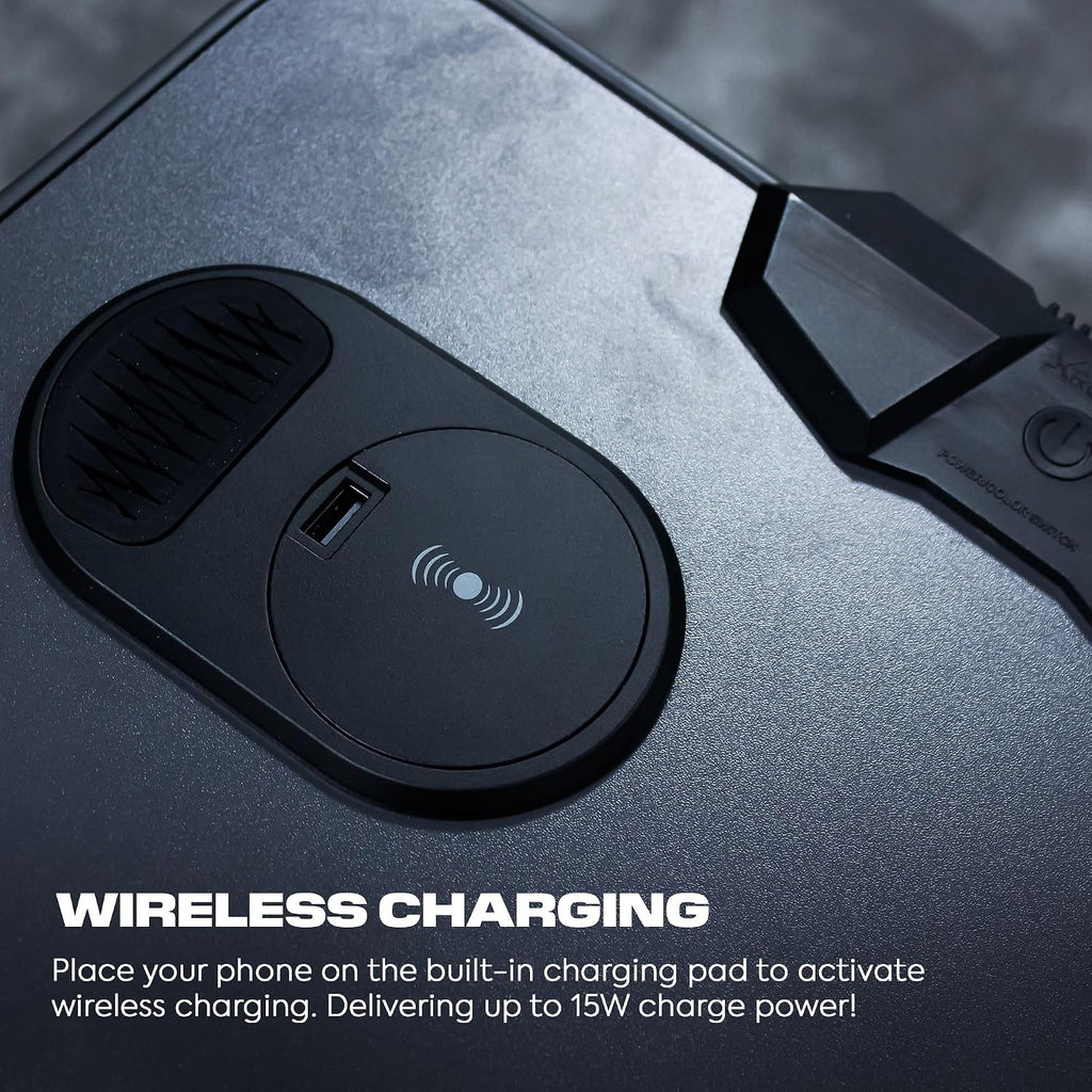 X Rocker Carbon Tek LED Gaming Desk with Wireless Charging, Headphone Hook, and Cable Management