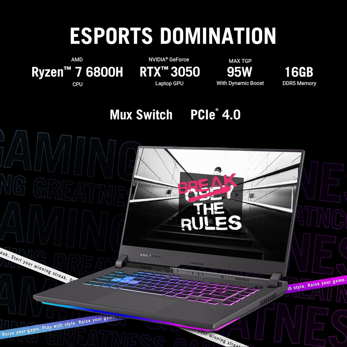 ASUS ROG Strix G15 (2022) Gaming Laptop, 15â€ 16:10 FHD 144Hz, GeForce RTX 3050, AMD Ryzenâ„¢ 7 6800H/HS, 16GB DDR5, 512GB PCIe SSD, Wi-Fi 6E, Windows 11, G513RC-ES73, Eclipse Gray
