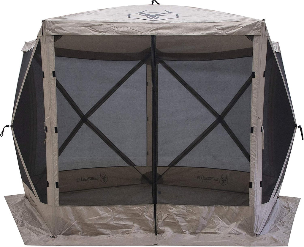 Gazelle Tents™ G5 5-Sided Portable Gazebo with TriTech Mesh, Pop-Up Hub Screen Tent, Waterproof, UV Resistant, 4-Person & Table, Desert Sand, 85' x 115' x 106', GK913, Includes 3 Pack of Wind Panels