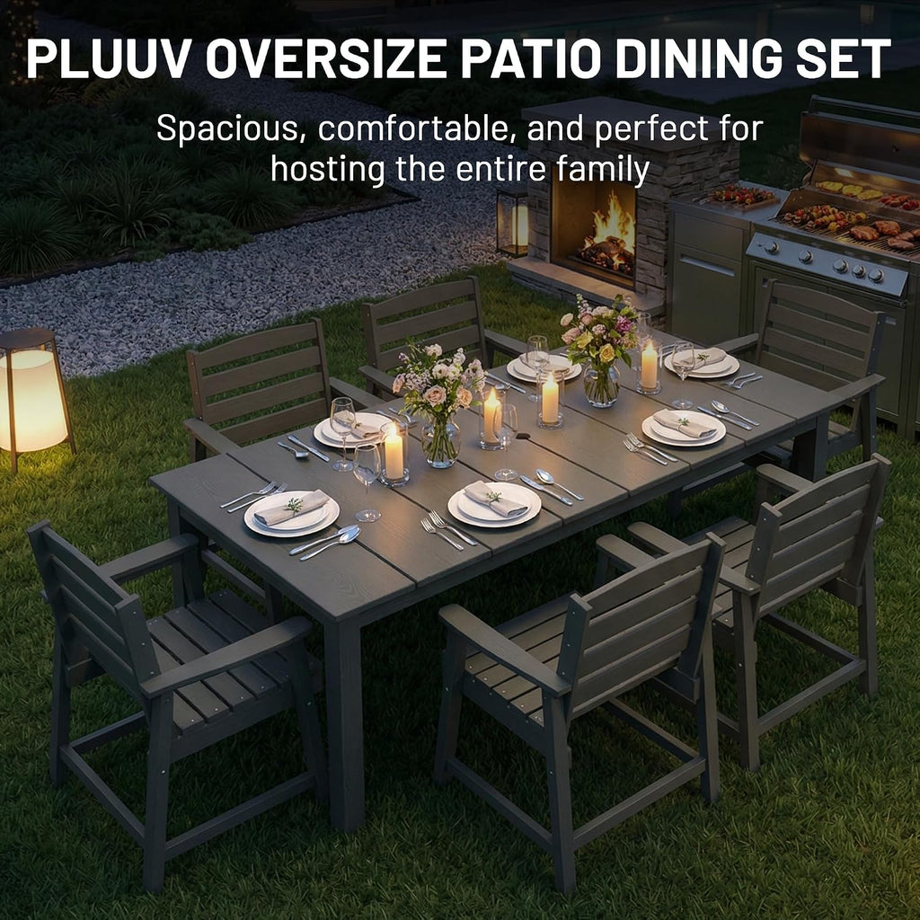 PLUUV Patio Dining Chairs Set of 2, HDPE Armless Patio Chairs with 350 lbs Weight Capacity, All-Weather Outdoor Dining Chairs for Backyard, Garden, Deck, Wood-Like Texture, Grey