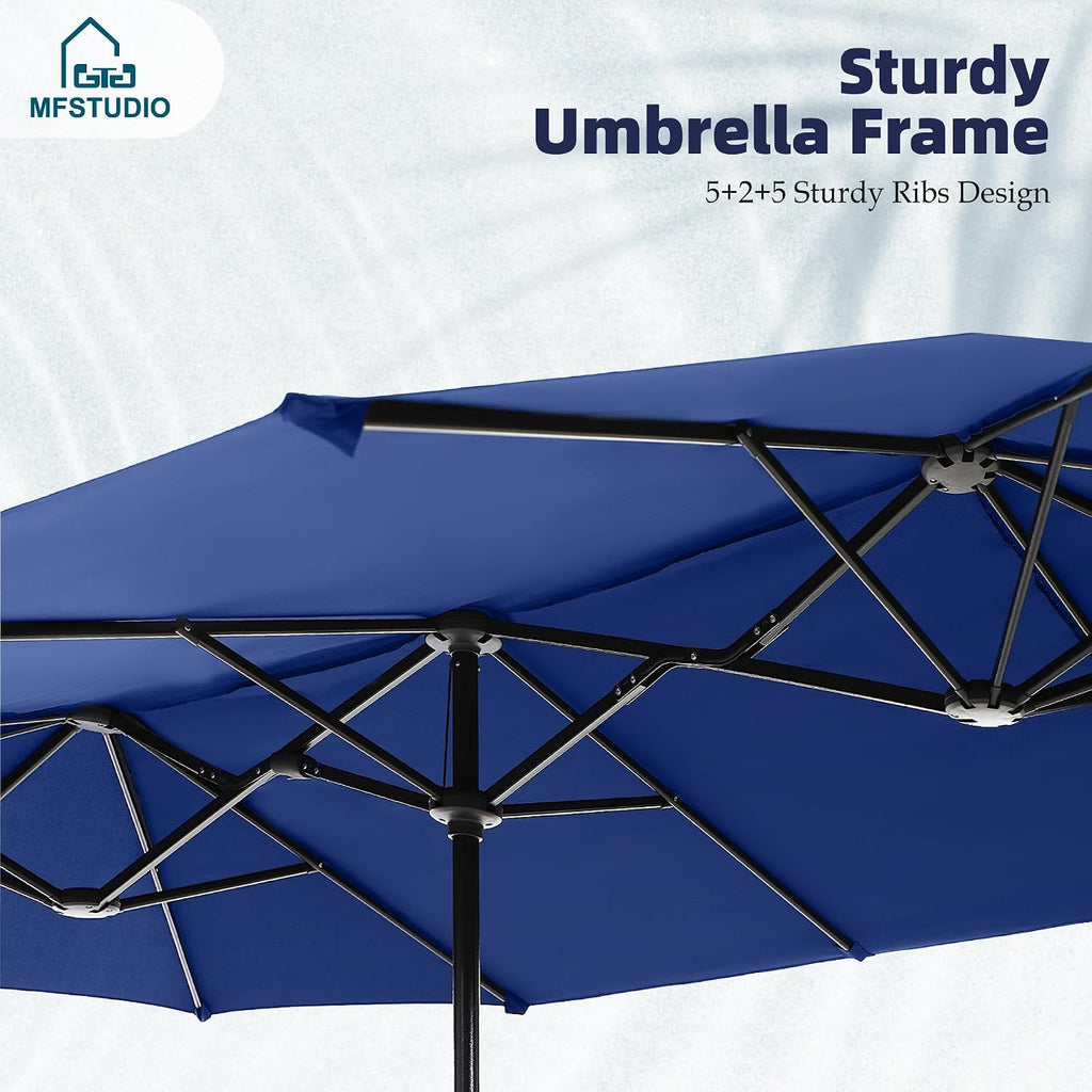MFSTUDIO Outdoor Dining Set for 6, Patio Furniture Set with Blue Umbrella (Base not Included), Outdoor Table Chair Umbrella Set for Deck, Backyard, Lawn & Garden