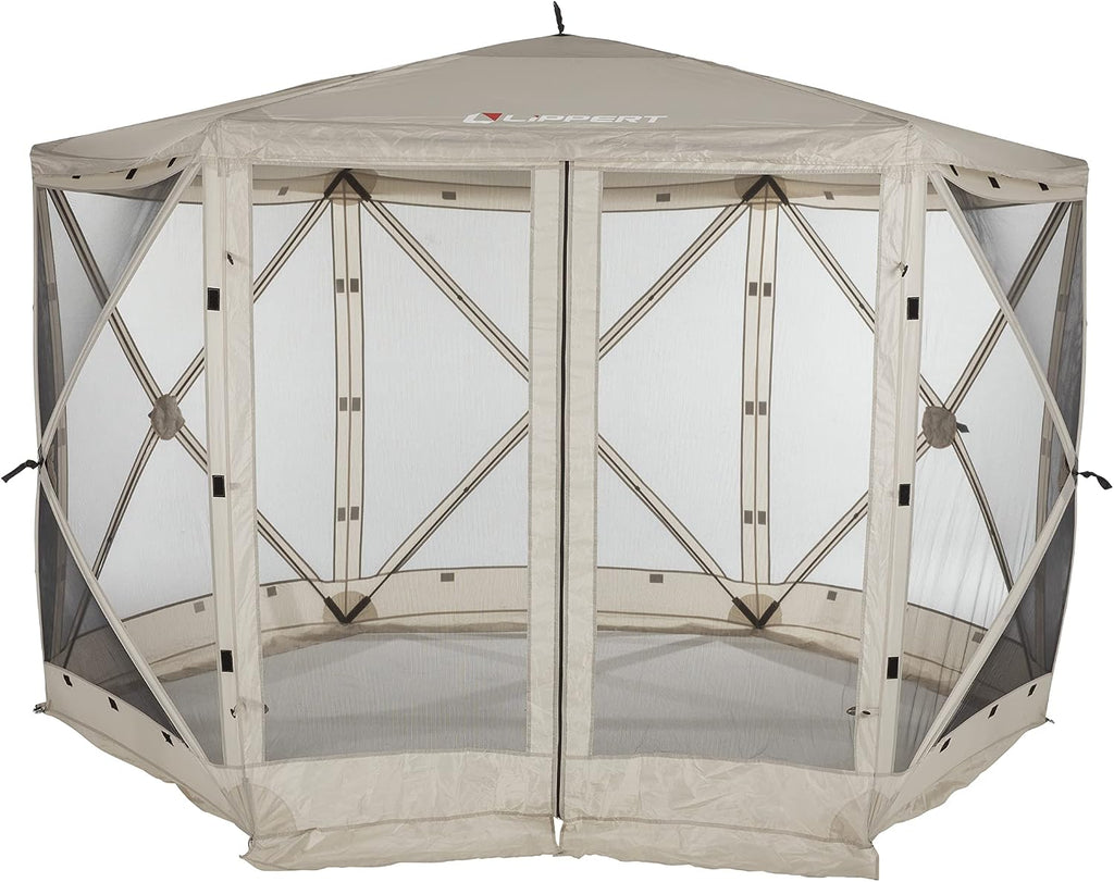 Lippert Picnic Popup Gazebo Tent for Camping, Patios and Easy Outdoor Shelter - 12' x 12', Brown