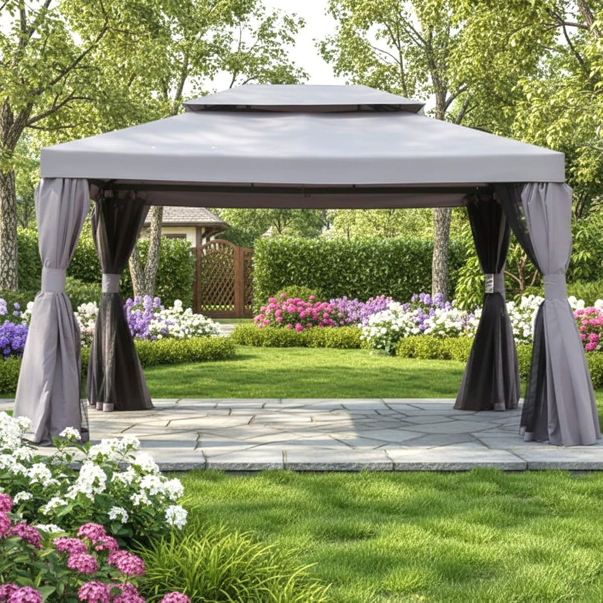 Garden Winds Reinforced Replacement Canopy Top Cover Compatible with the Grand Patio 10' x 13' Gazebo - Classic Stone, Riplock 350