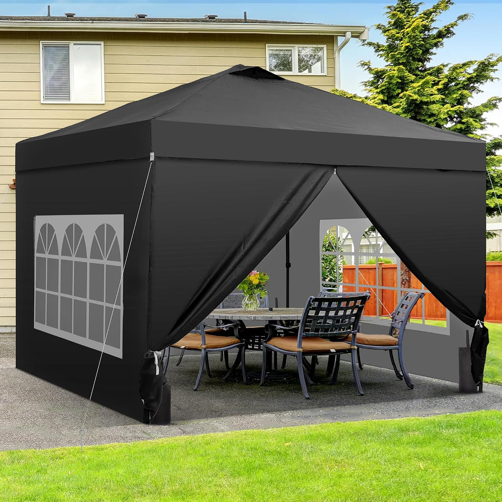 GDY 12x12 Pop Up Canopy Tent with 4 Sidewalls, Easy Set up with One Push Lift Gazebo with Wheel Bag and4 Sandbags,Carpas for Events, Parties,Camping, Black.