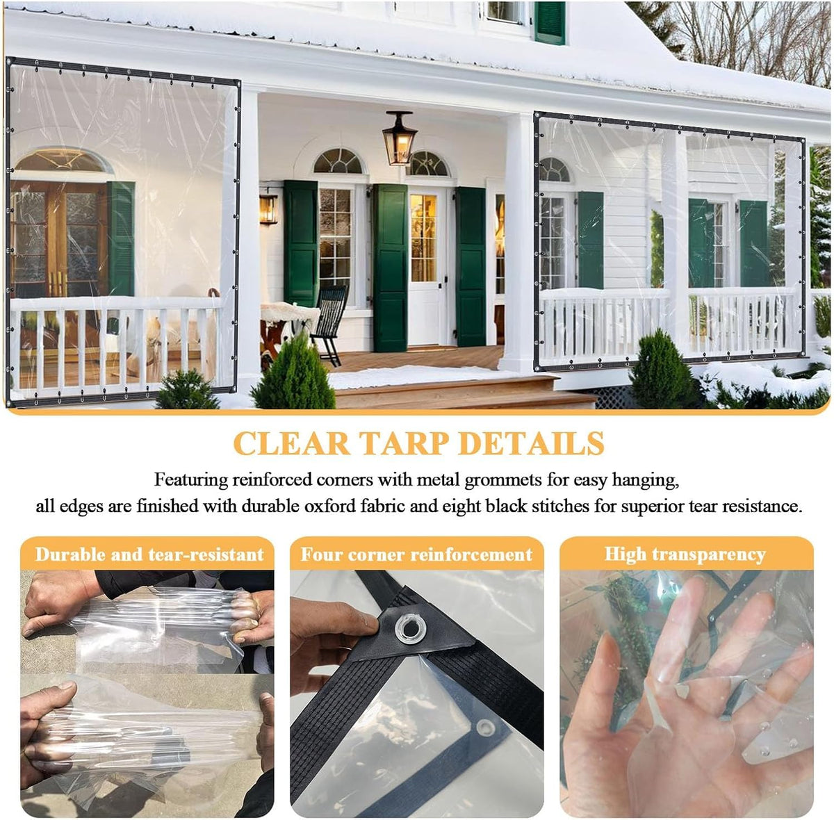10x20 FT Clear Tarp Heavy Duty Waterproof with Grommets - Reinforced Edges & Tear Resistant PVC Tarpaulin for Chicken Coop, Outdoor Porch, Pavilion and Garden Enclosure Snow-Proof Vinyl Tarps